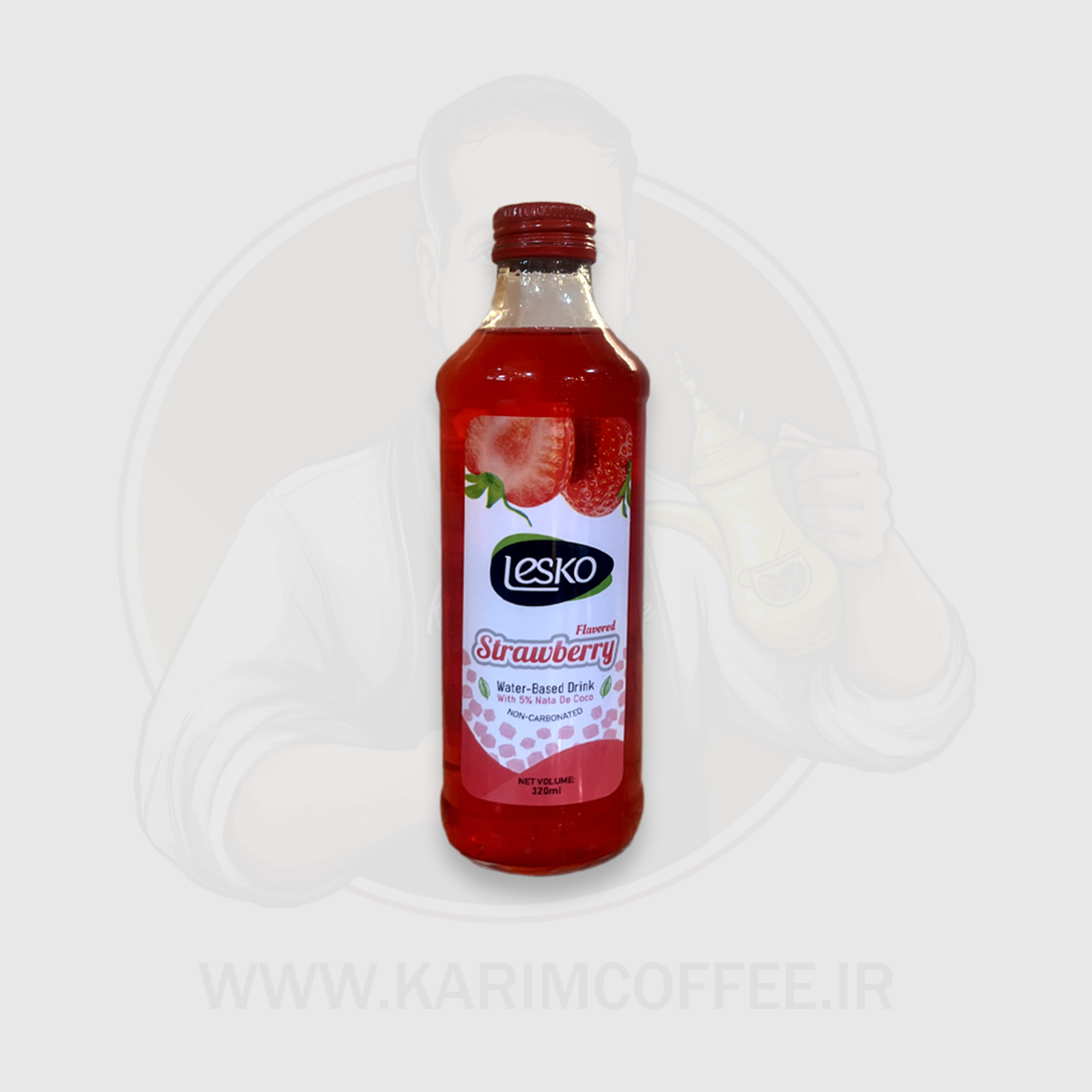 leskostraw آبمیوه توت فرنگی پالپ دار لسکو حاوی تکه های نارگیل 330میل - Image 1