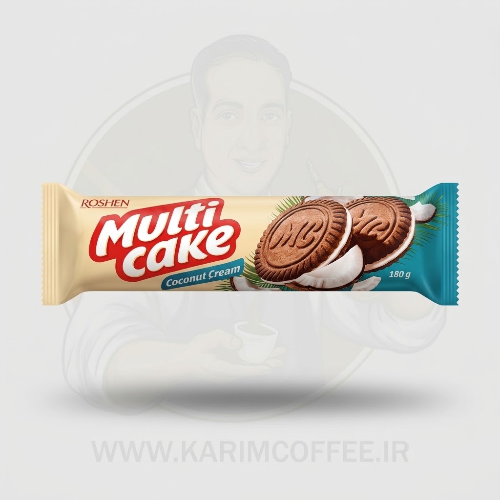 بیسکویت کرم‌دار نارگیلی مولتی کیک Multi Cake برند Roshen روشن – وزن ۱۸۰ گرم